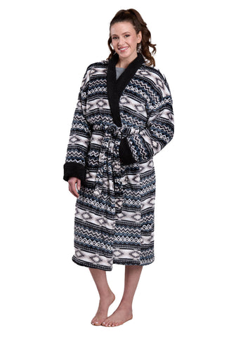 Roper Womens Aztec Fleece Black/White 100% Polyester Bathrobe