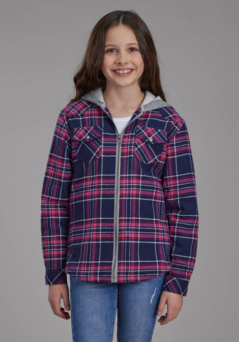 Roper Kids Girls Thermal Lined Shirt Blue/Red 100% Cotton Jacket