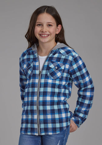 Roper Kids Girls Thermal Lined Shirt Blue/White 100% Cotton Jacket