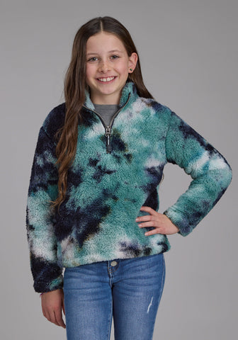 Roper Kids Girls Tie Dye Polar Blue 100% Polyester Fleece Jacket
