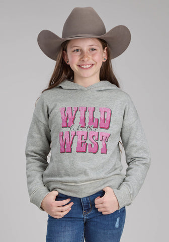 Roper Kids Girls Wild Like The West Grey Cotton Blend Hoodie