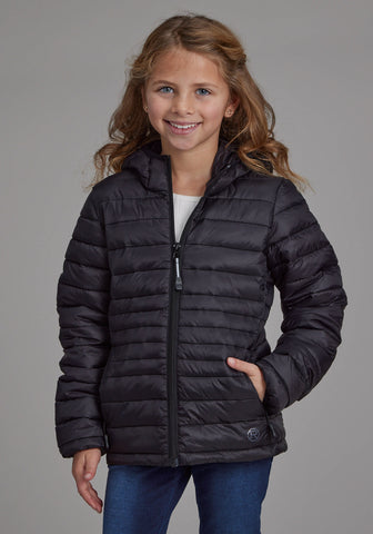 Roper Kids Girls Poly Fill Hooded Black 100% Polyester Softshell Jacket