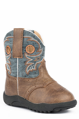 Roper Infant Unisex Cowbabies Daniel Brown/Blue Faux Leather Cowboy Boots