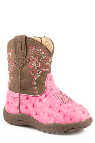 Roper Infant Girls Cowbabies Annabelle Pink/Brown Faux Leather Cowboy Boots