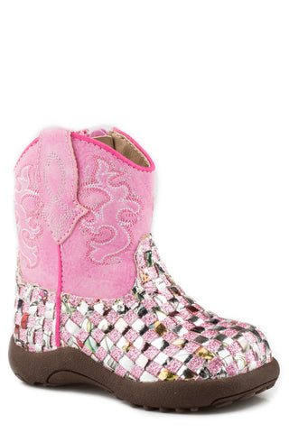 Roper Infant Girls Cowbabies Western Braid Pink Multi Faux Leather Cowboy Boots