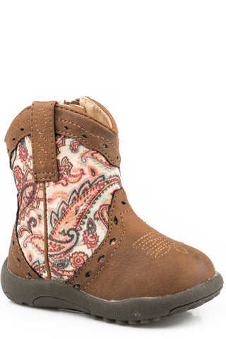Roper Infant Girls Cowbabies Glitter Geo Brown/Pink Faux Leather Cowboy Boots