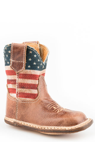Roper Infant Unisex Cowbabies American Flag Brown/Red Leather Cowboy Boots