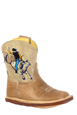 Roper Infant Unisex Cowbabies 8 Seconds Tan/Cream Leather 3.5in Cowboy Boots