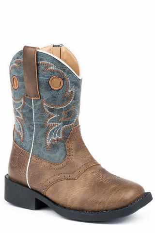 Roper Toddler Unisex Daniel Brown/Blue Faux Leather Cowboy Boots