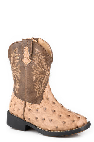 Roper Toddler Unisex Jed Beige/Brown Faux Leather Cowboy Boots