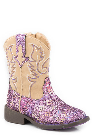 Roper Toddler Girls Glitter Aztec Lavender Faux Leather Cowboy Boots