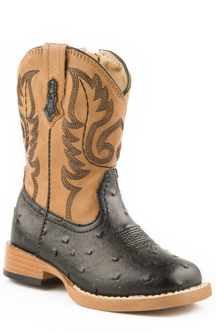 Roper Toddler Unisex Bumps Black/Tan Faux Leather Cowboy Boots