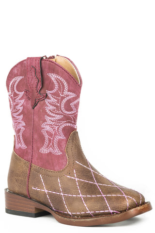 Roper Toddler Girls Cross Cut Pink/Tan Faux Leather Cowboy Boots