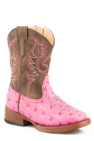 Roper Toddler Girls Annabelle Pink/Brown Faux Leather Cowboy Boots