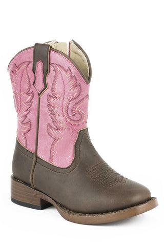 Roper Toddler Girls Texsis Pink/Brown Faux Leather Cowboy Boots