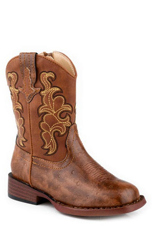 Roper Toddler Unisex Quills Cognac Faux Leather Cowboy Boots