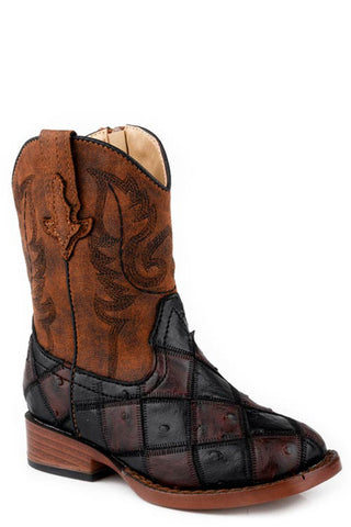 Roper Toddler Unisex Bird Blocks Brown Faux Leather Cowboy Boots