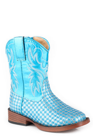 Roper Toddler Girls Glitter Gleam Blue Faux Leather 6in Cowboy Boots