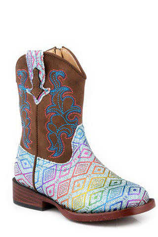 Roper Toddler Girls Glitter Maya Brown Multi Faux Leather Cowboy Boots