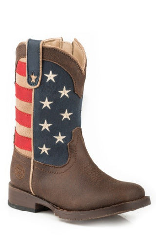 Roper Toddler Unisex American Patriot Brown/Navy Faux Leather Cowboy Boots