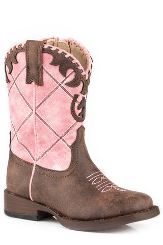 Roper Toddler Girls Lacy Pink/Brown Faux Leather Cowboy Boots