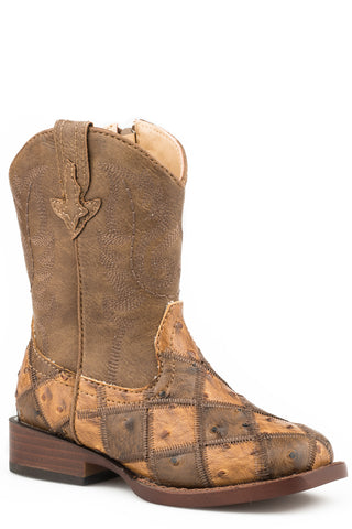 Roper Toddler Unisex Bird Blocks Tan/Brown Faux Leather Cowboy Boots