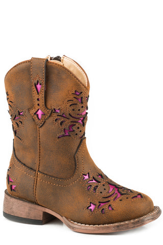 Roper Toddler Girls Lola Brown/Pink Faux Leather Cowboy Boots
