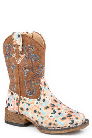 Roper Toddler Girls Glitter Blossom Brown Multi Faux Leather 6in Cowboy Boots