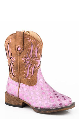Roper Toddler Girls Starlet Brown/Pink Faux Leather Cowboy Boots