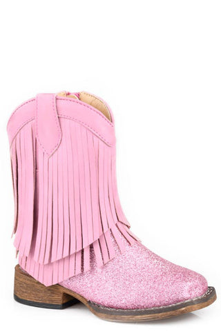 Roper Toddler Girls Double Fringe Pink Faux Leather 6in Cowboy Boots