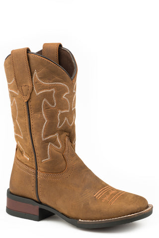 Roper Kids Unisex Cow Hide Brown Leather Cowboy Boots