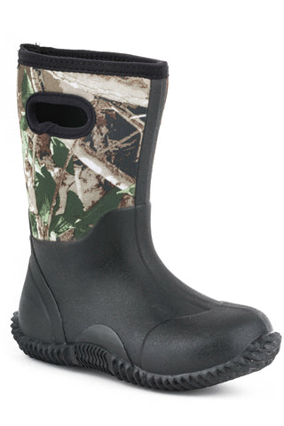 Roper Kids Unisex Barnyard Black/Camo Neoprene Work Boots