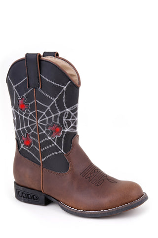 Roper Kids Unisex Spider Web Brown/Black Faux Leather Cowboy Boots