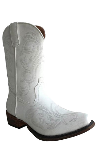Roper Kids Unisex Riley Western White Faux Leather Cowboy Boots
