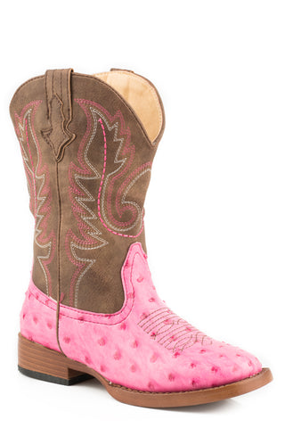 Roper Kids Unisex Annabelle Pink/Brown Faux Leather Cowboy Boots