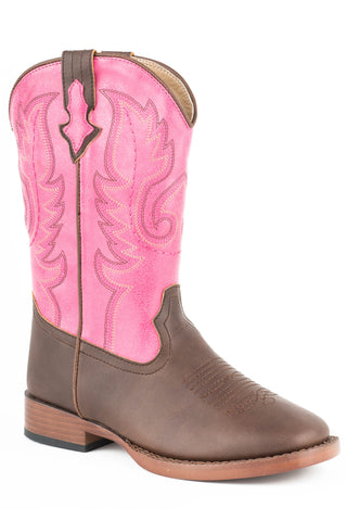 Roper Kids Girls Texsis Pink/Brown Faux Leather Cowboy Boots