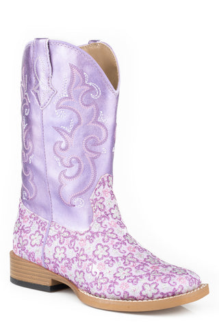 Roper Kids Girls Lavender Purple Faux Leather Cowboy Boots