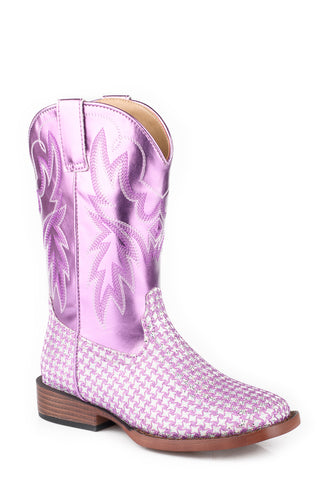 Roper Kids Girls Glitter Gleam Lavender Faux Leather Cowboy Boots