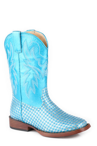 Roper Kids Girls Glitter Gleam Blue Faux Leather 9in Cowboy Boots