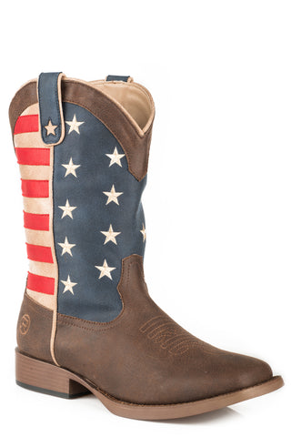 Roper Kids Unisex American Patriot Multi-Color Faux Leather Cowboy Boots