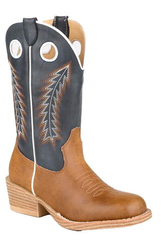 Roper Kids Unisex Walker Tan/Navy Faux Leather Cowboy Boots