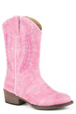 Roper Kids Girls Taylor Pink Faux Leather Cowboy Boots