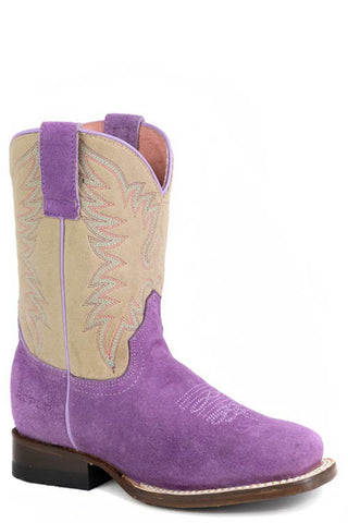 Roper Kids Girls Willa 8in Purple/Cream Suede Cowboy Boots