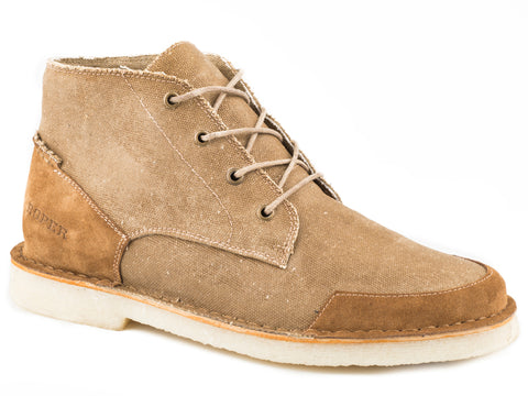 Roper Mens Everett Tan Canvas Ankle Boots