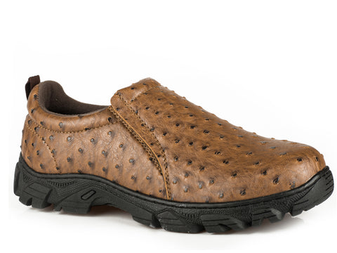 Roper Mens Cotter Ostrich Print Tan Faux Leather Slip-On Shoes