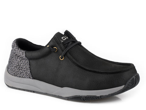 Roper Mens Clearcut Low Tweed Black/Grey Faux Leather Slip-On Shoes