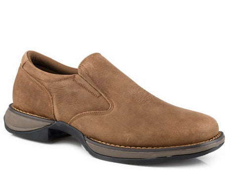 Roper Mens Wilder Vintage Tan Leather Square Toe Slip-On Shoes