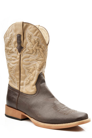 Roper Mens Cowboy Classic Brown/Tan Faux Leather Cowboy Boots