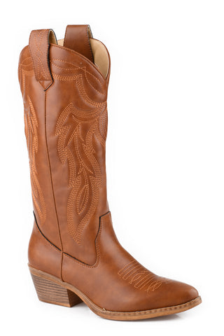 Roper Womens Hattie Tan Faux Leather Cowboy Boots