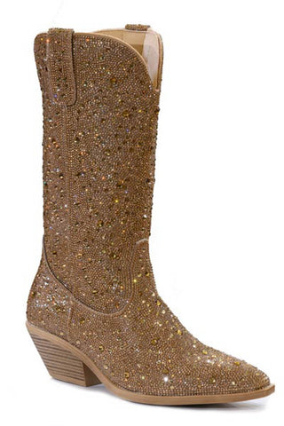 Roper Womens Nettie Crystal Tan Faux Leather Cowboy Boots